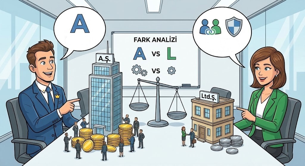 İki iş insanı anonim ve limited şirket farklarını bir toplantıda tartışırken