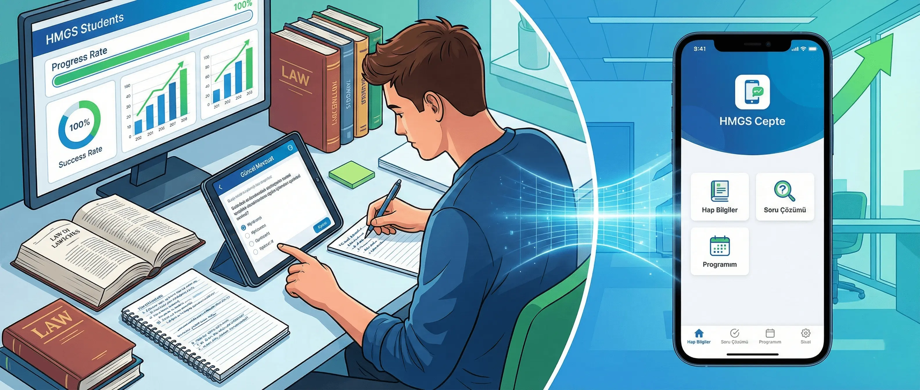 HMGS hazırlık süreci, ders çalışan aday ve motivasyon görseli